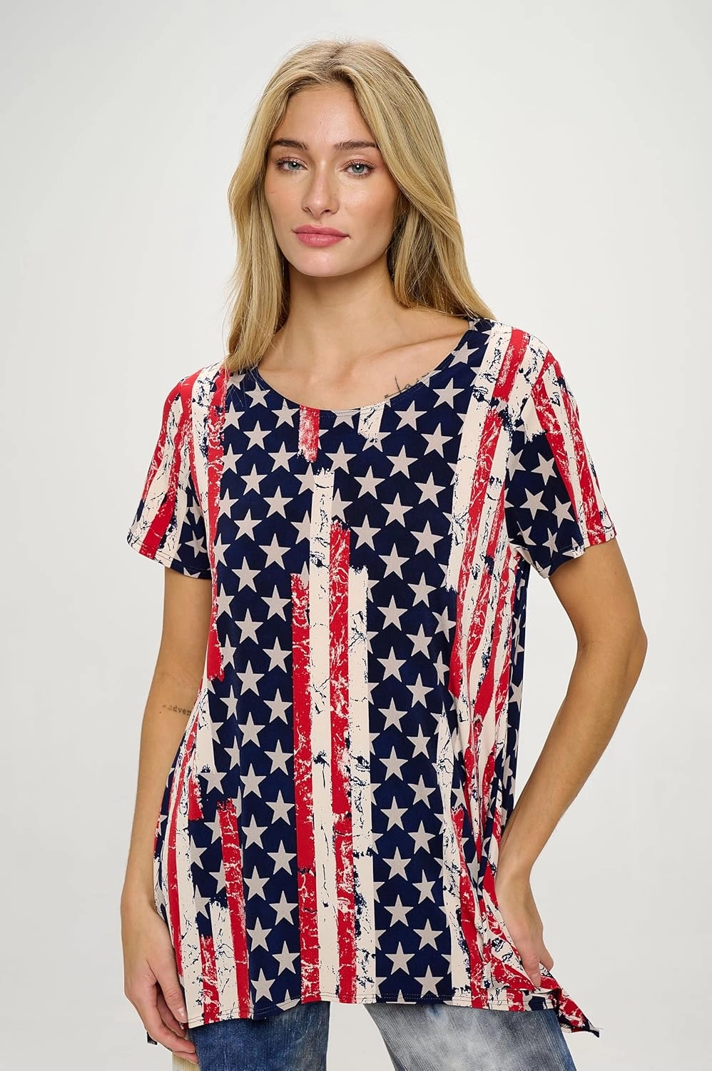 Jostar Women's Casual Tunic Top – Short Sleeve Handkerchief Hem Flowy Round Neck Soft Blouse T Shirt
