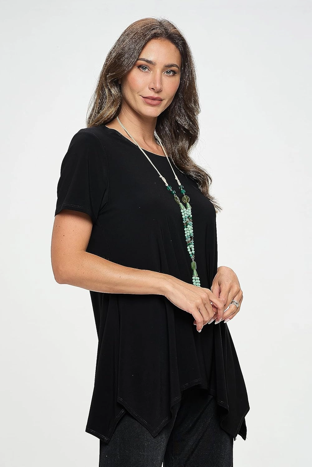 Jostar Women's Casual Tunic Top – Short Sleeve Handkerchief Hem Flowy Round Neck Soft Blouse T Shirt
