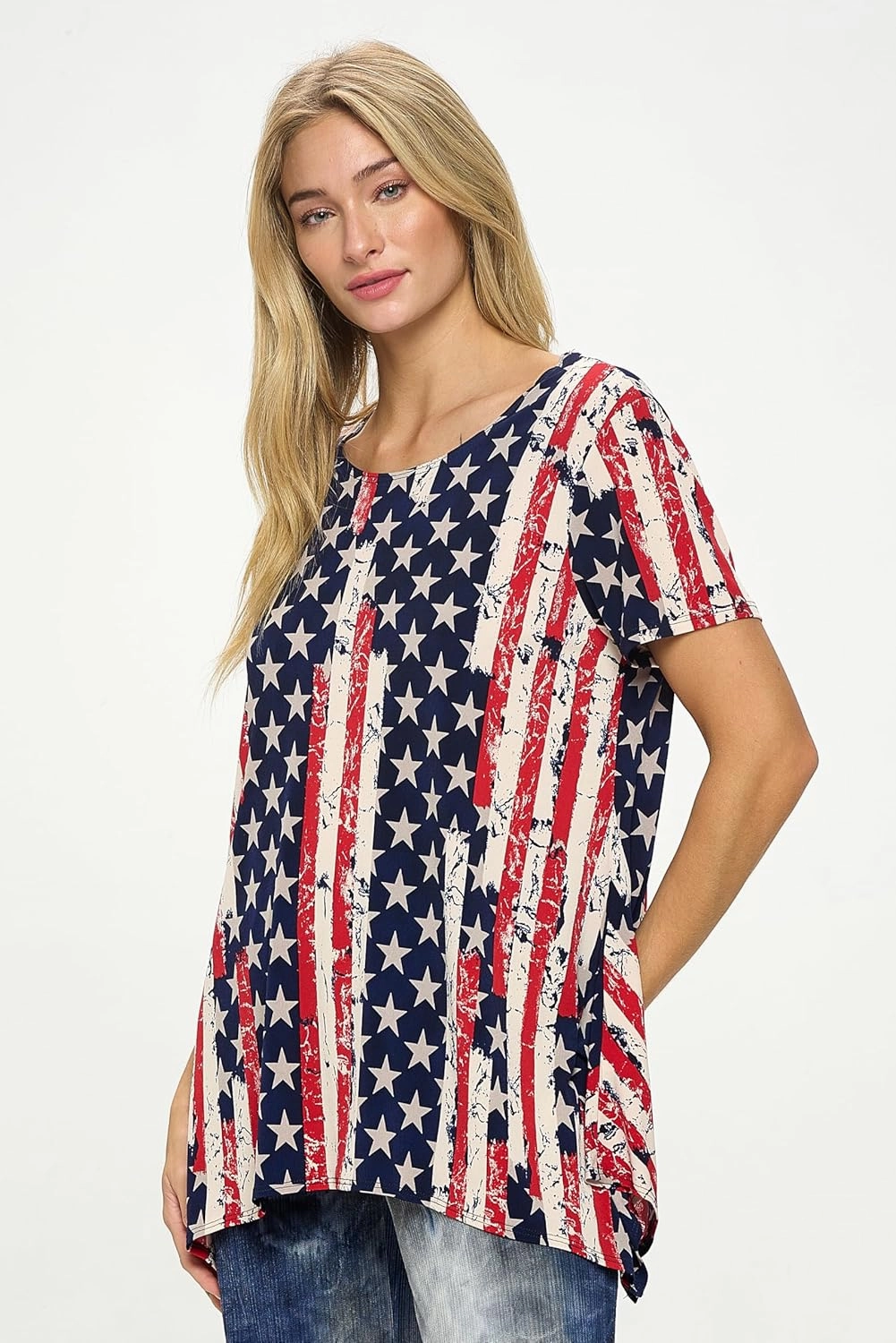 Jostar Women's Casual Tunic Top – Short Sleeve Handkerchief Hem Flowy Round Neck Soft Blouse T Shirt