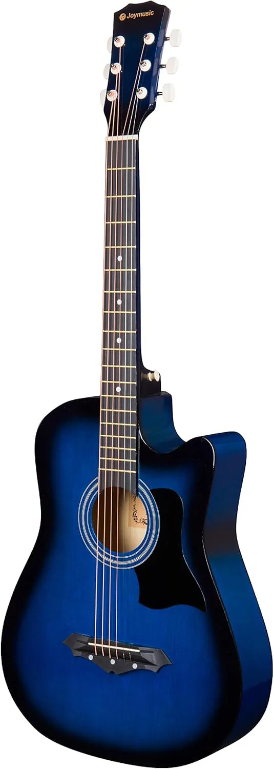 Joymusic 38 inch blueburst beginner acoustic guitar kit,bundle with a strap with picks holder,digital tuner, set strings, capo,cleaning cloth,6 picks,gig bag.(JG-38C,BLS)