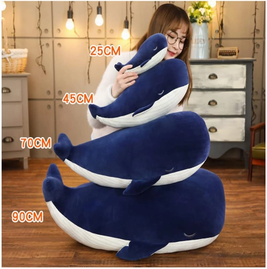 JPORSHU 18 inches Soft Simulation Big Blue Whale,Marine Life Dolphin Doll Plush Toy，Back Cushion Children Birthday Gift