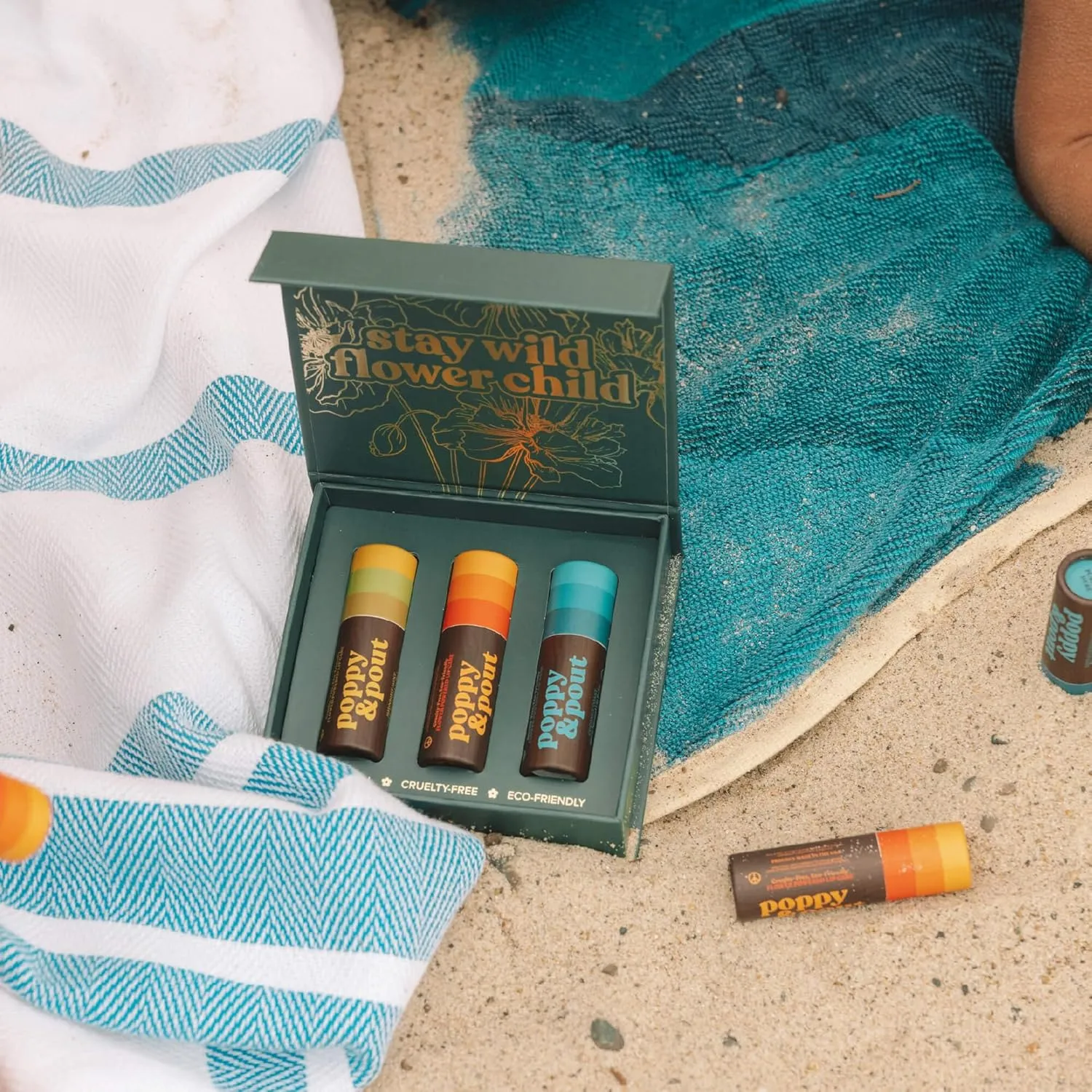 Jumbo Lip Balm Gift Set (3-Pack, Retro Surf) | Poppy & Pout All Natural Lip Balms & Moisturizers | Hydrates with Beeswax, Vitamin E, Organic Coconut Oil | Cruelty-Free | Recyclable Cardboard Tube
