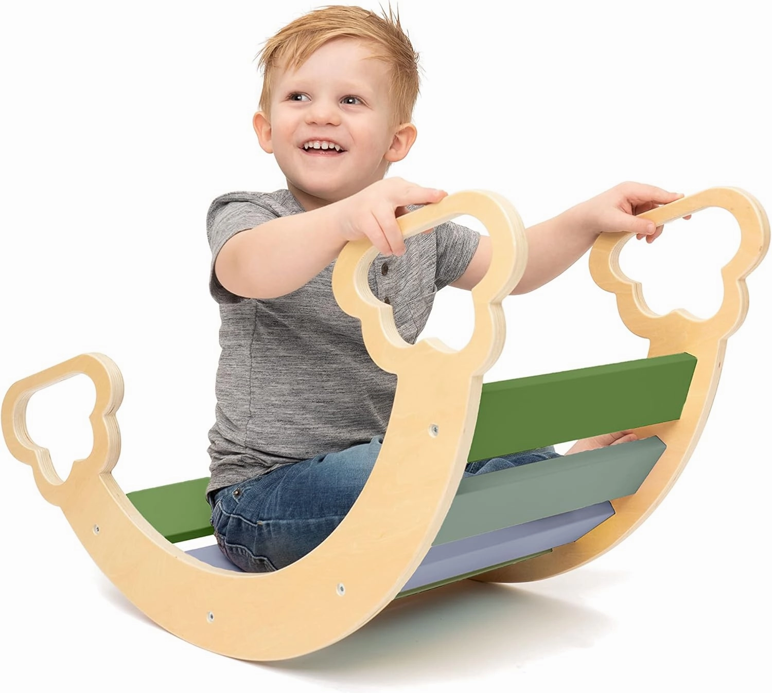 JumpOff Jo - Wooden Arch Climber - Fun Rocking Arch & Climbing Toy for Kids, Montessori Open Play, Indoor Playground Activity - Toddler Climbing Toys - Camo Green Colors