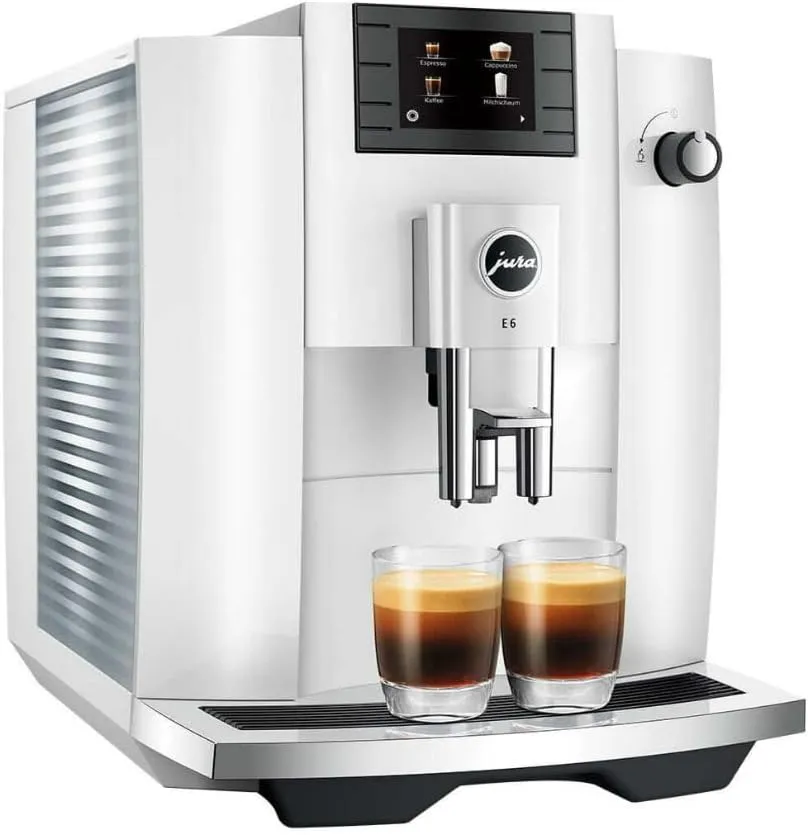 Jura E6 Automatic Espresso Machine (White) Bundle with Water Stabilizer, Cleaning Tablets, Milk System Cleaner, and Milk Container Kit for Exceptional Home Coffee Experience (5 Items)