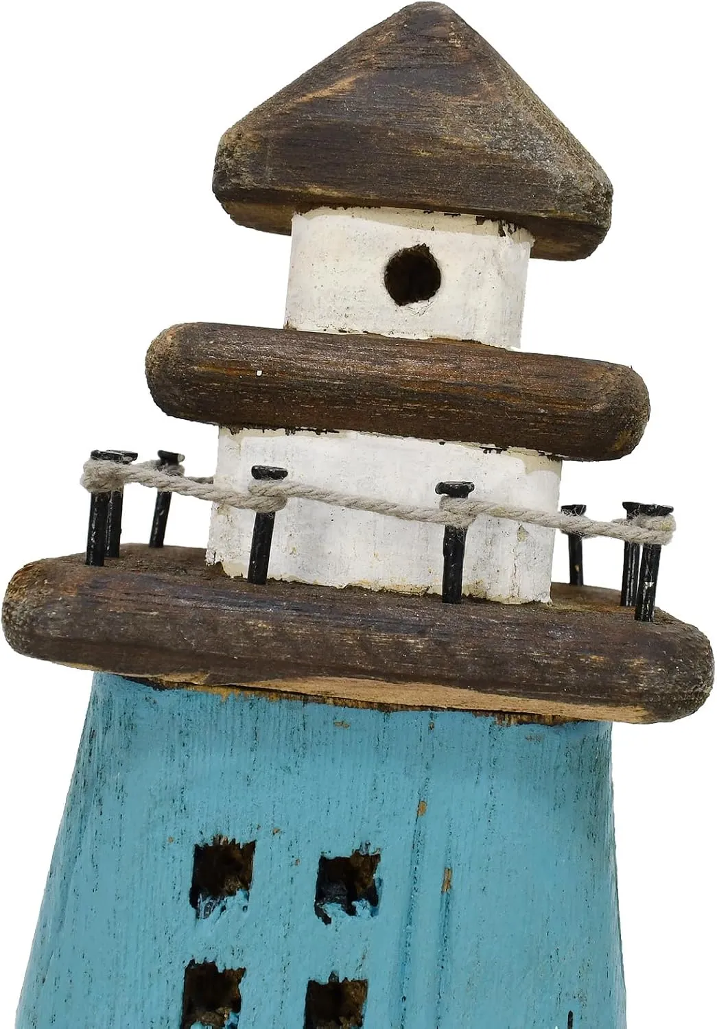 K KILIPES Beach Lighthouse for Bathroom Nautical Home Decor, 7.5" H Wood Light House Hand Crafted Sculpture Tabletop Coastal Centerpiece Ocean Decorations