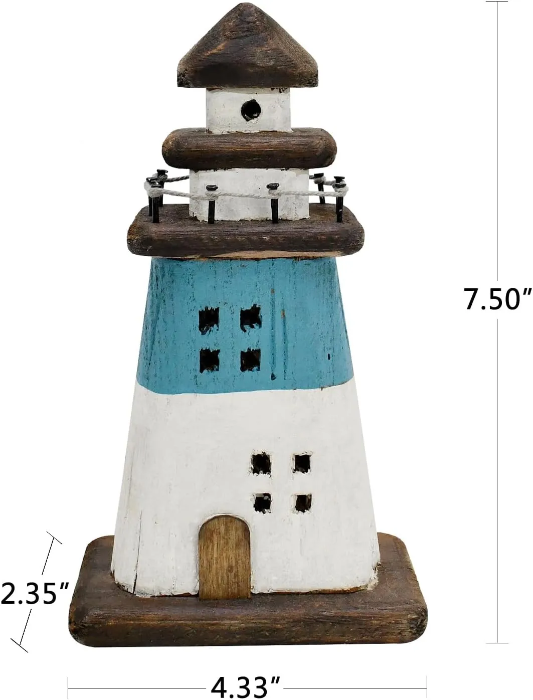 K KILIPES Beach Lighthouse for Bathroom Nautical Home Decor, 7.5" H Wood Light House Hand Crafted Sculpture Tabletop Coastal Centerpiece Ocean Decorations