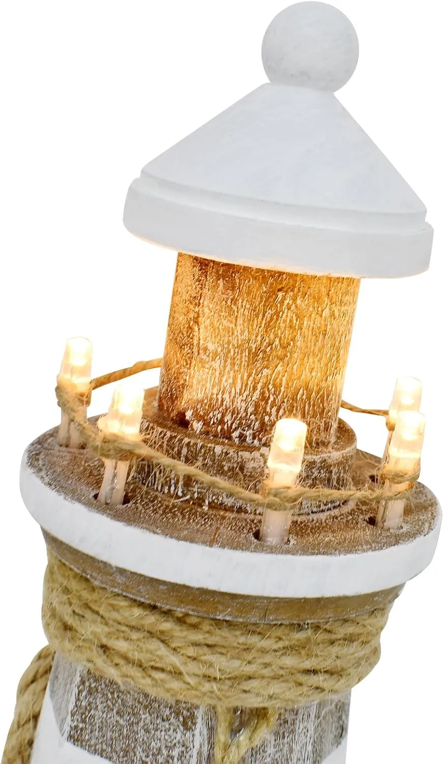 K KILIPES Beach Lighthouse for Bathroom Nautical Home Decor, 9" H LED Lighted Wood Light House Table Ornament Coastal Centerpiece Sculpture Ocean Decoration