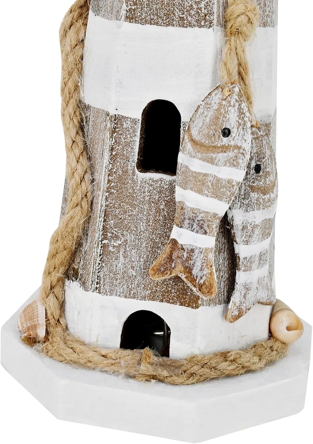K KILIPES Beach Lighthouse for Bathroom Nautical Home Decor, 9" H LED Lighted Wood Light House Table Ornament Coastal Centerpiece Sculpture Ocean Decoration