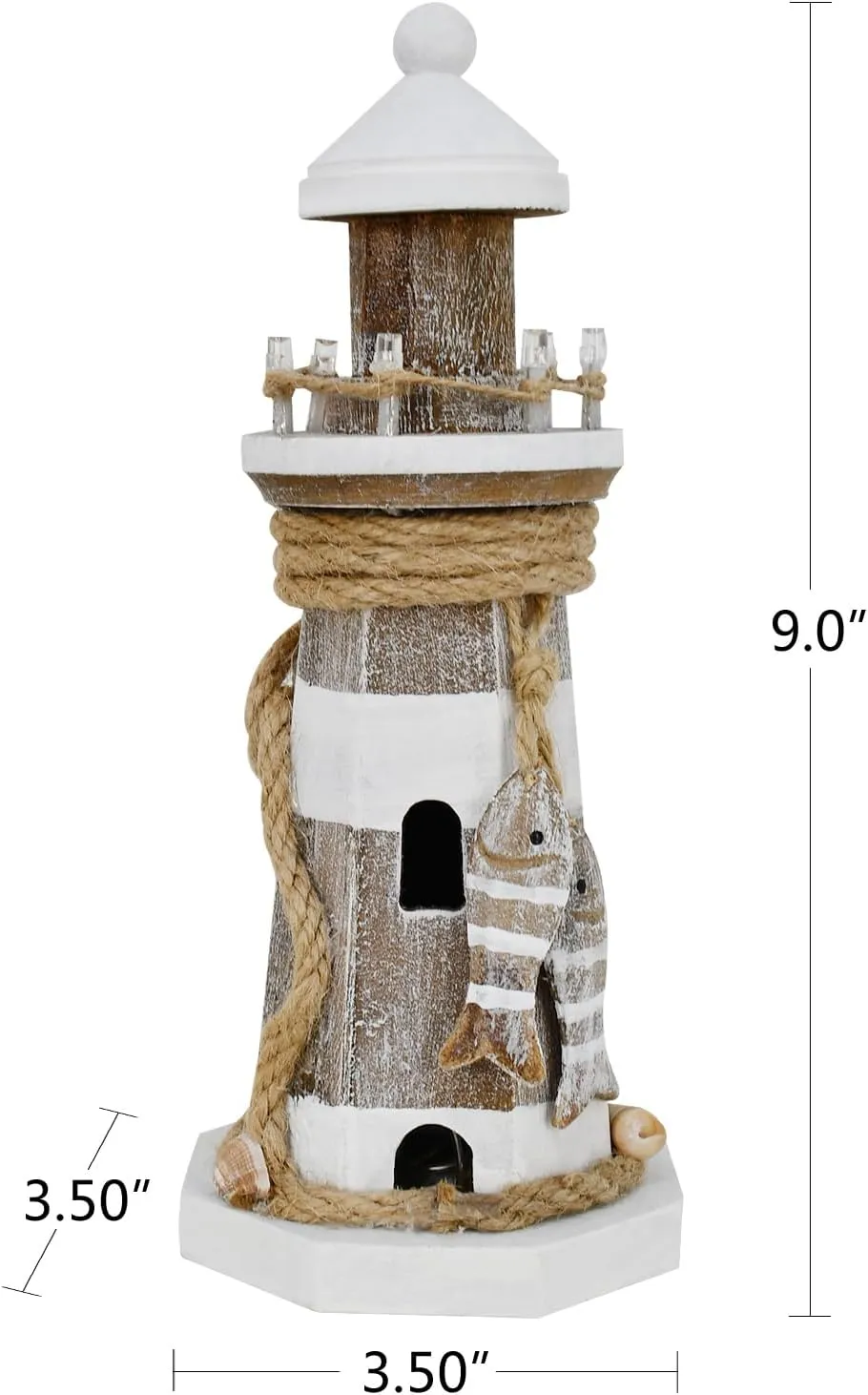 K KILIPES Beach Lighthouse for Bathroom Nautical Home Decor, 9" H LED Lighted Wood Light House Table Ornament Coastal Centerpiece Sculpture Ocean Decoration