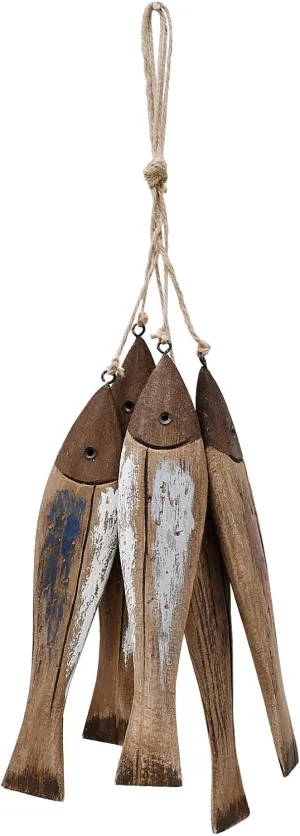 K KILIPES Wood Fish Decor Ornament Wall Hanging Decorations for Home Nautical Distressed Finish 5pcs