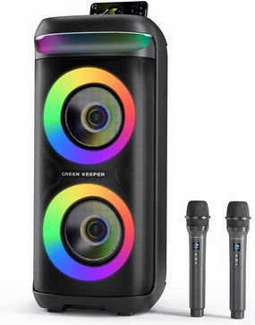Karaoke Machine with 2 Wireless Microphone for Adults, Portable Bluetooth Party Speaker, 400W Peak Power PA System with LED Disco Light, 6.5 '' Speaker Big Sound, 5400mAh Battery Indoor Outdoor