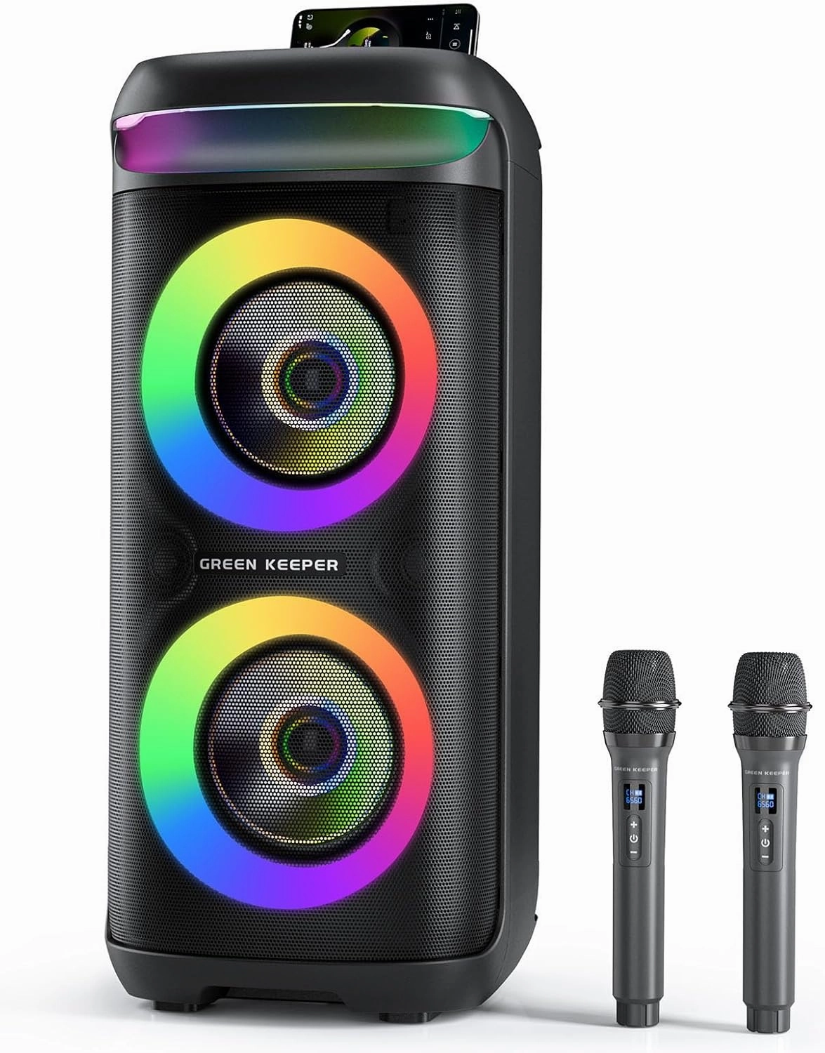 Karaoke Machine with 2 Wireless Microphone for Adults, Portable Bluetooth Party Speaker, 400W Peak Power PA System with LED Disco Light, 6.5 '' Speaker Big Sound, 5400mAh Battery Indoor Outdoor