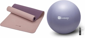 KEEP Yoga Mat Non Slip, Hot Yoga Mat for Women, 72"x24" Double-Color & KEEP Anti-Burst Exercise Ball, Thickened Yoga Ball with Pump