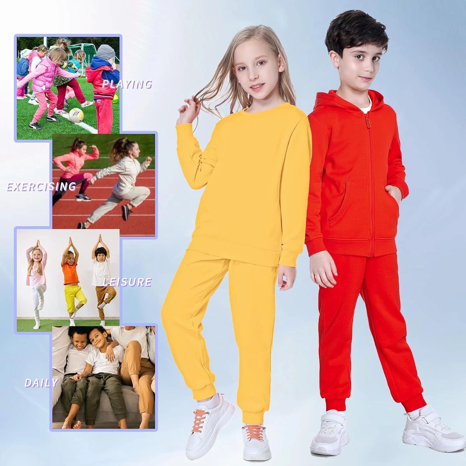 Kid Nation Kids Unisex Soft Brushed Fleece Casual Pull On Jogger Sweatpants with Pockets for Boys or Girls