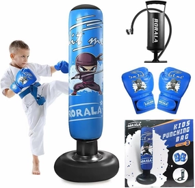 Kids Punching Bag Set, Inflatable Boxing Bag Toy with Instant Bounce Back, Gloves, Air Pump, Gift for Boys Girls Age 3-12