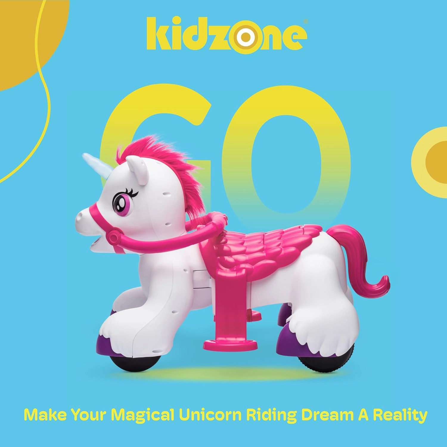 Kidzone 12V Unicorn Ride On Horse Toy for Toddlers 1.5-3 Years Old, Interactive Kids Electric Riding Gift w/Carrot Toy, Comb and Funny Animal Sounds, White