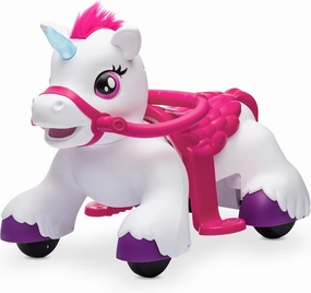 Kidzone 12V Unicorn Ride On Horse Toy for Toddlers 1.5-3 Years Old, Interactive Kids Electric Riding Gift w/Carrot Toy, Comb and Funny Animal Sounds, White