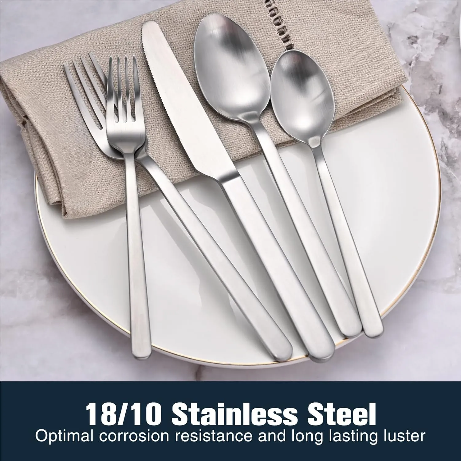 KINGSTONE Forged Silverware Set, 20 Piece Flatware Set for 4, 18/10 Stainless Steel Silverware Utensils Set, Matte Satin Finish Dishwasher Safe(Matte Silver)