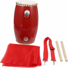 Kisangel 12cm Traditional Chinese Drum Boys and Girls Adults Waist Drum Toys Hand Percussion Set Carry Bag