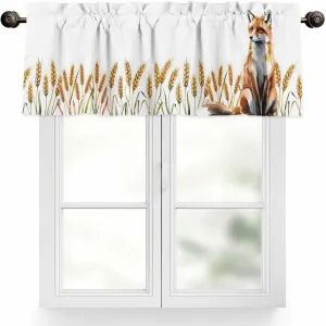 Kitchen Valances for Windows,Watercolor Cute Fox Light Filtering Short Curtains for Bathroom Basement Living Room Autumn Countryside Farmhouse Animals
