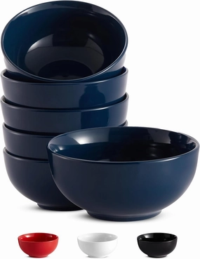 KooK Ceramic Soup Bowls, Cereal Bowl, Microwave, Dishwasher and Freezer Safe, Porcelain Dishes for Pasta, Salad, Oatmeal, Deep Interior, 20 oz, Set of 6, (Navy)