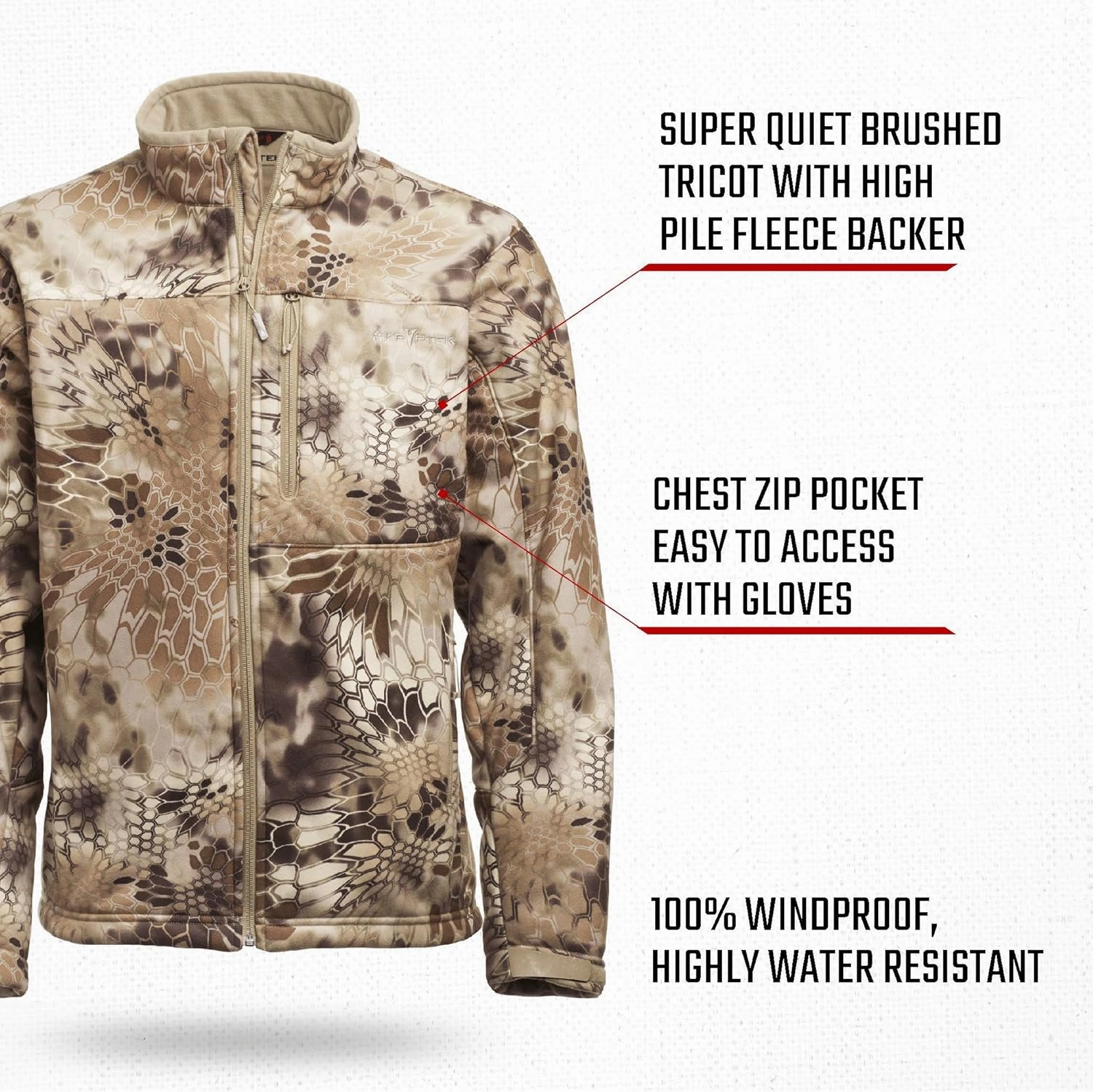Kryptek Men’s Njord Hunting Jacket, Windproof camo soft shell jacket