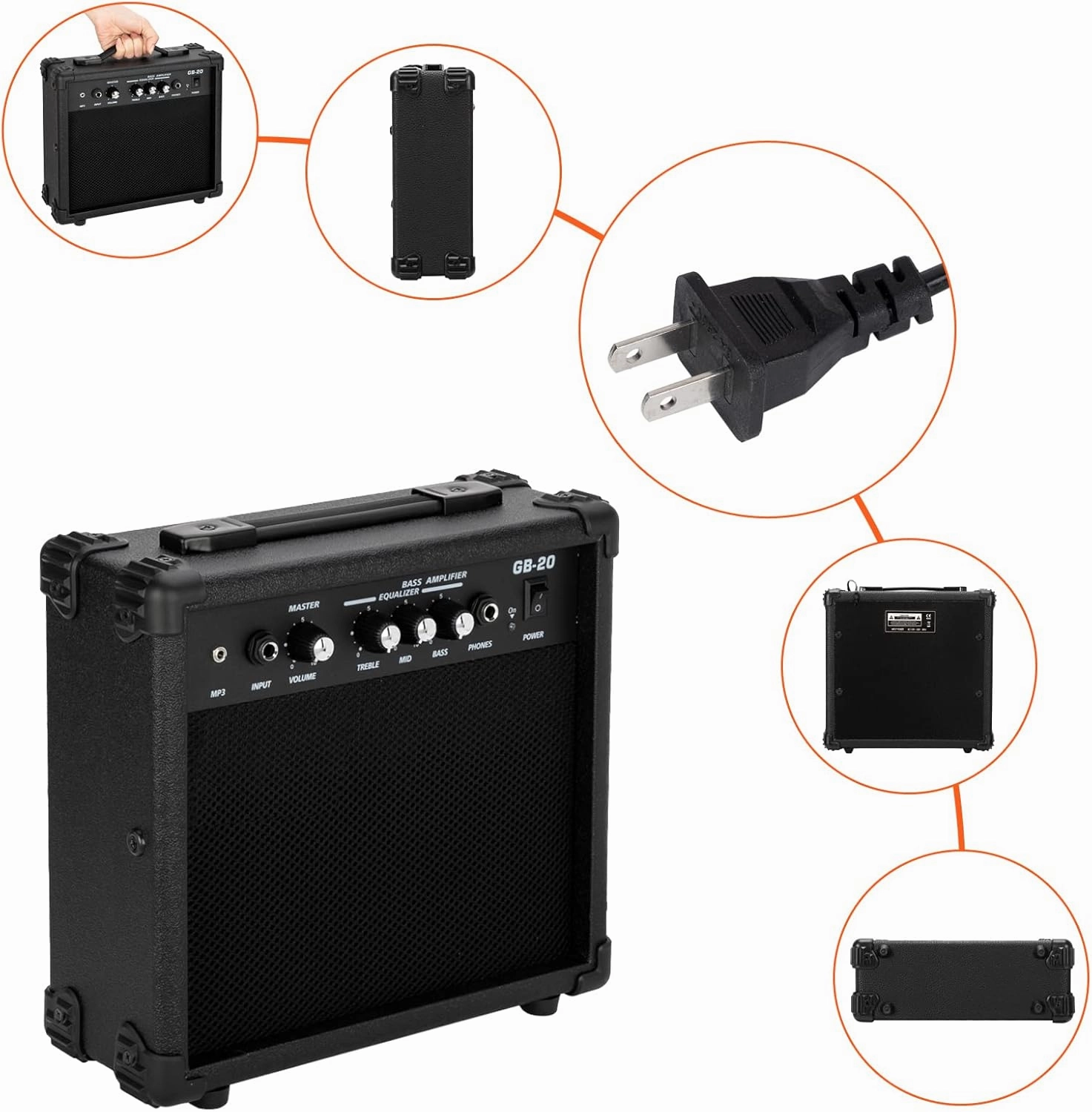 Ktaxon Electric Bass Guitar Full Size Flame Design Bass Set with 20 Watt Amplifier, Portable Bass Bag, Superior Amp Wire, Adjustable Guitar Strap, Plectrum, Wrench Tool(Sunset)