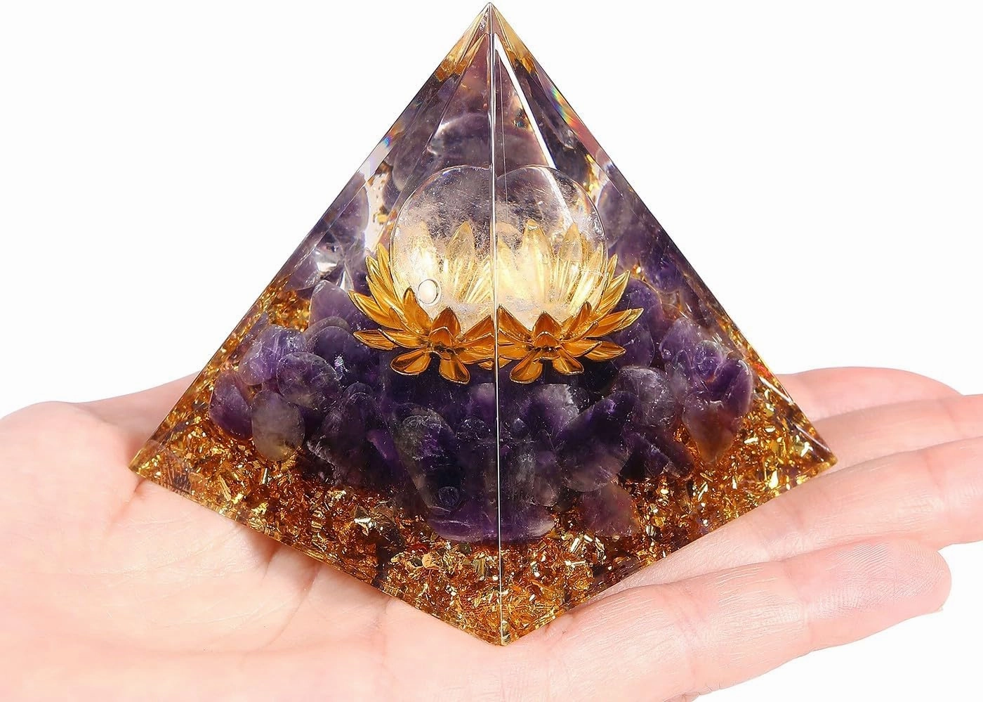LAIDANLA Amethyst Orgone Pyramid Healing Crystals Orgonite Pyramid Flower of Life Positive Energy Spiritual Reiki Gemstone Pyramid for Anti-Stress Inspirational Attracts Success Decor Gifts