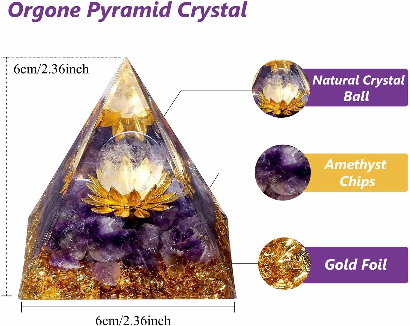 LAIDANLA Amethyst Orgone Pyramid Healing Crystals Orgonite Pyramid Flower of Life Positive Energy Spiritual Reiki Gemstone Pyramid for Anti-Stress Inspirational Attracts Success Decor Gifts