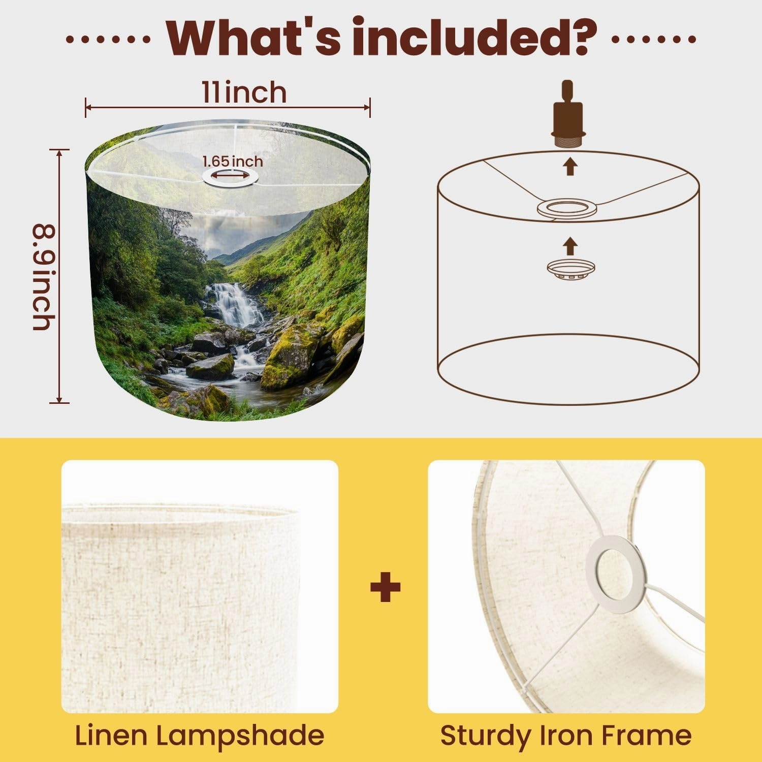 Lamp Shades Set of 2 Torc Waterfall Killarney National Park County Ireland Drum Lampshades for Floor Lamps Table Lamps Pendant Light 8.9"x11" Linen Shades Replacement Large Lamp Shade
