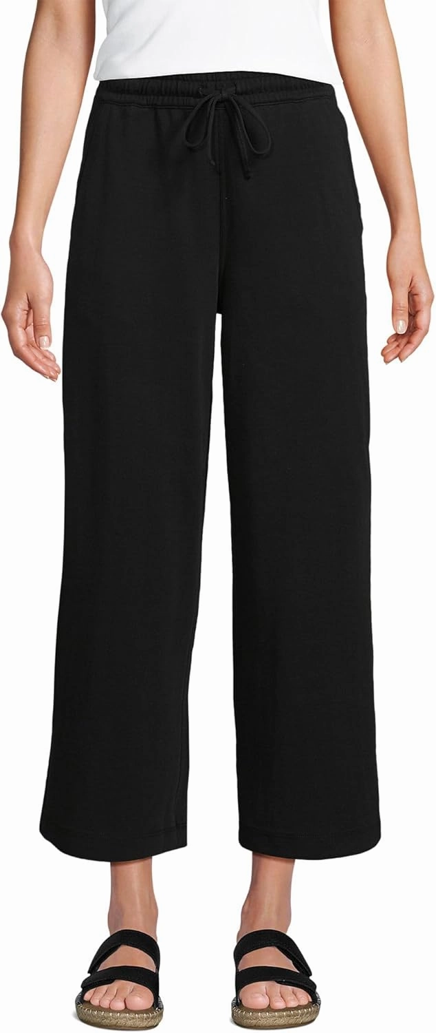 Lands' End Women's Sport Knit Pull On Drawstring Wide Leg Crop Pants