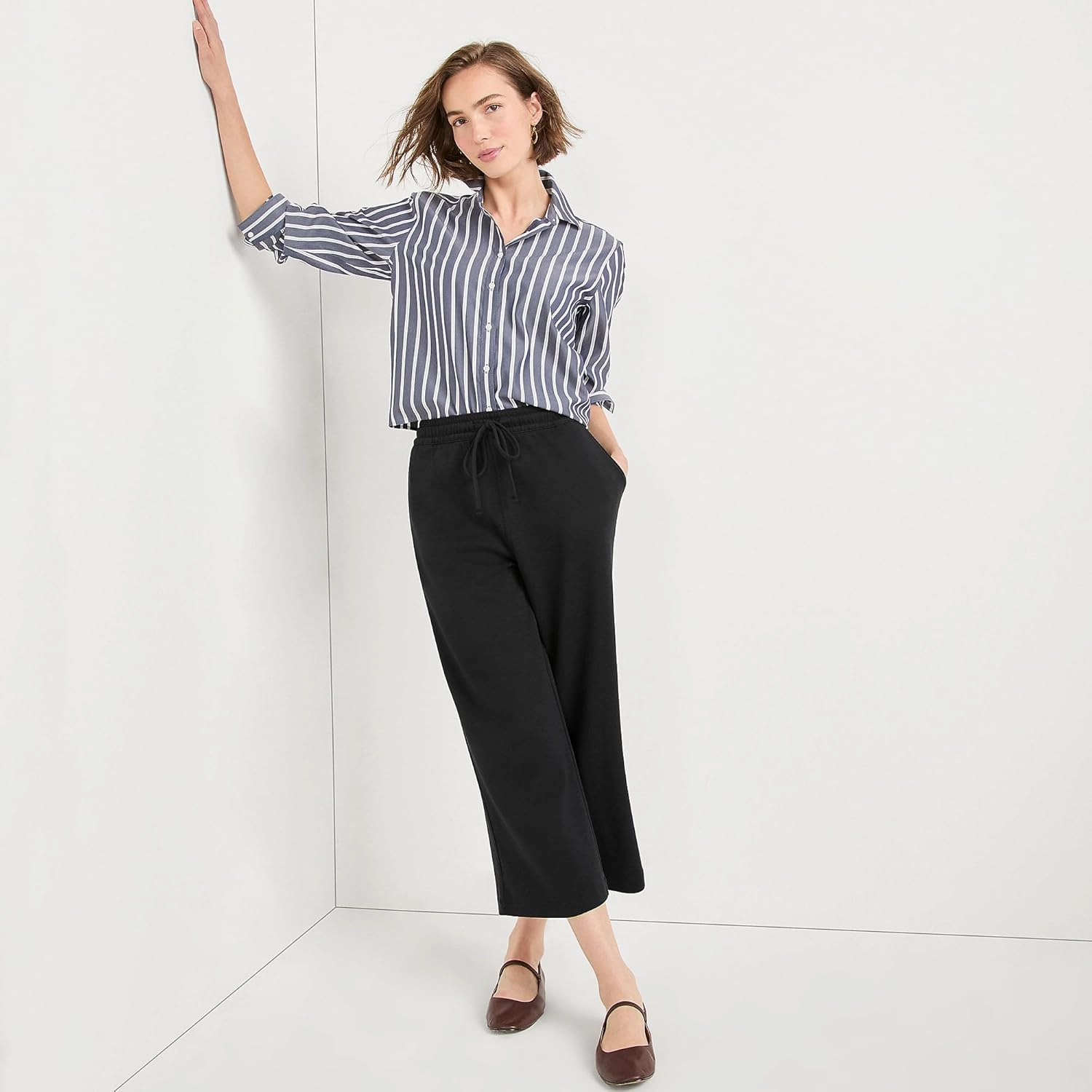 Lands' End Women's Sport Knit Pull On Drawstring Wide Leg Crop Pants