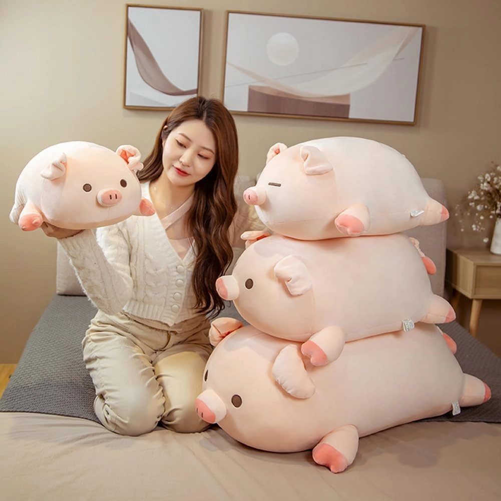 lannery Pig Stuffed Animal Hugging Pillow, Soft Fat Pig Plush Toy Gifts for Kids, Valentine, Christmas (Round Eyes, 19.7")