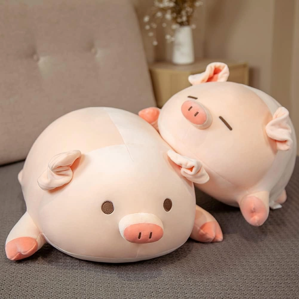 lannery Pig Stuffed Animal Hugging Pillow, Soft Fat Pig Plush Toy Gifts for Kids, Valentine, Christmas (Round Eyes, 19.7")