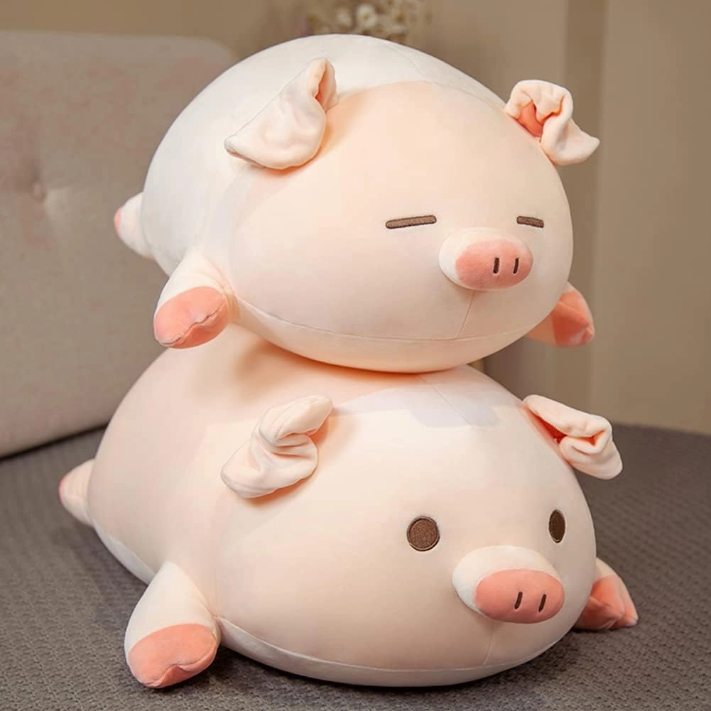 lannery Pig Stuffed Animal Hugging Pillow, Soft Fat Pig Plush Toy Gifts for Kids, Valentine, Christmas (Round Eyes, 19.7")