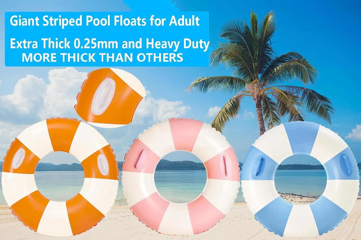 Large Swim Ring with Handles for Adults,43 Inch Classic Striped Pool Inner Tubes,Inflatable Pool Floats,Pool Floaties Adult Size for Summer Pool Party Beach