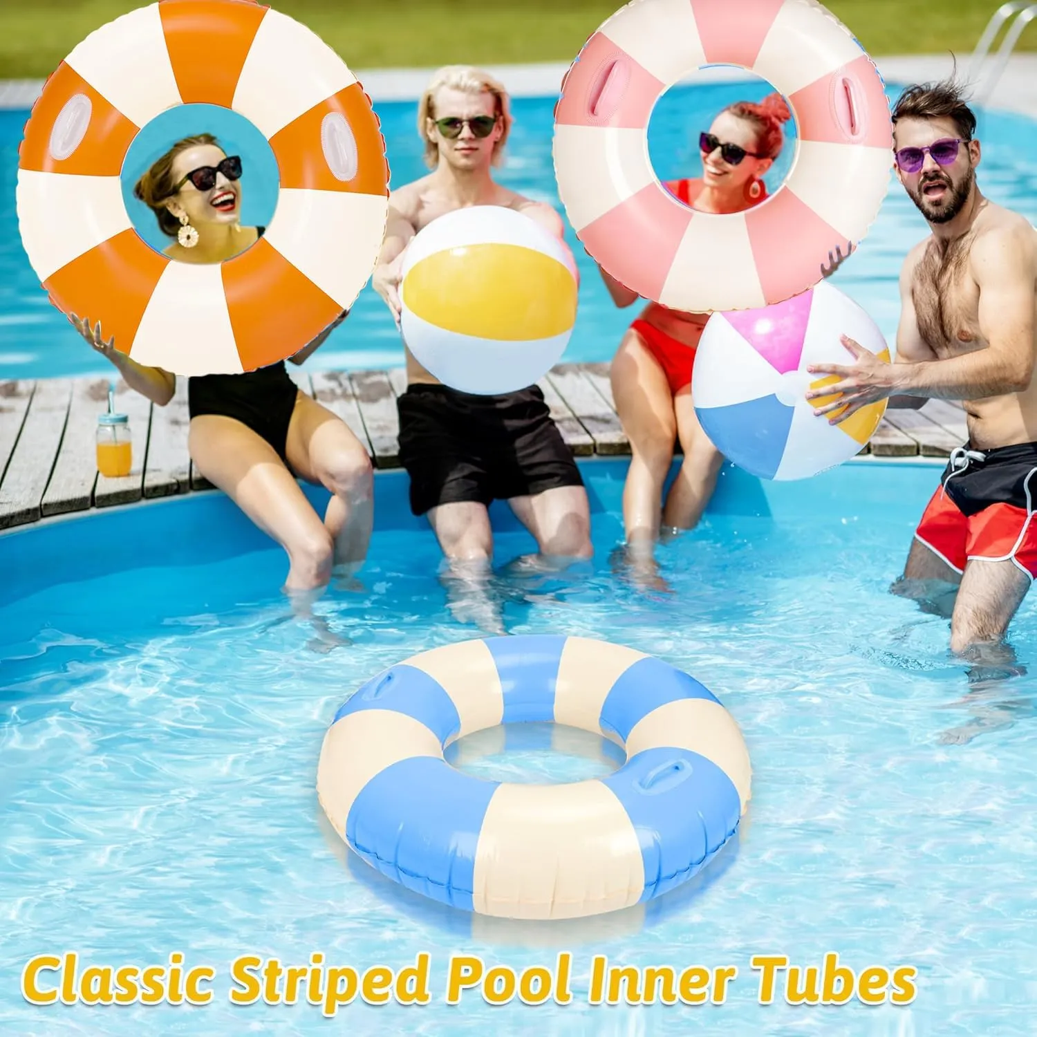 Large Swim Ring with Handles for Adults,43 Inch Classic Striped Pool Inner Tubes,Inflatable Pool Floats,Pool Floaties Adult Size for Summer Pool Party Beach