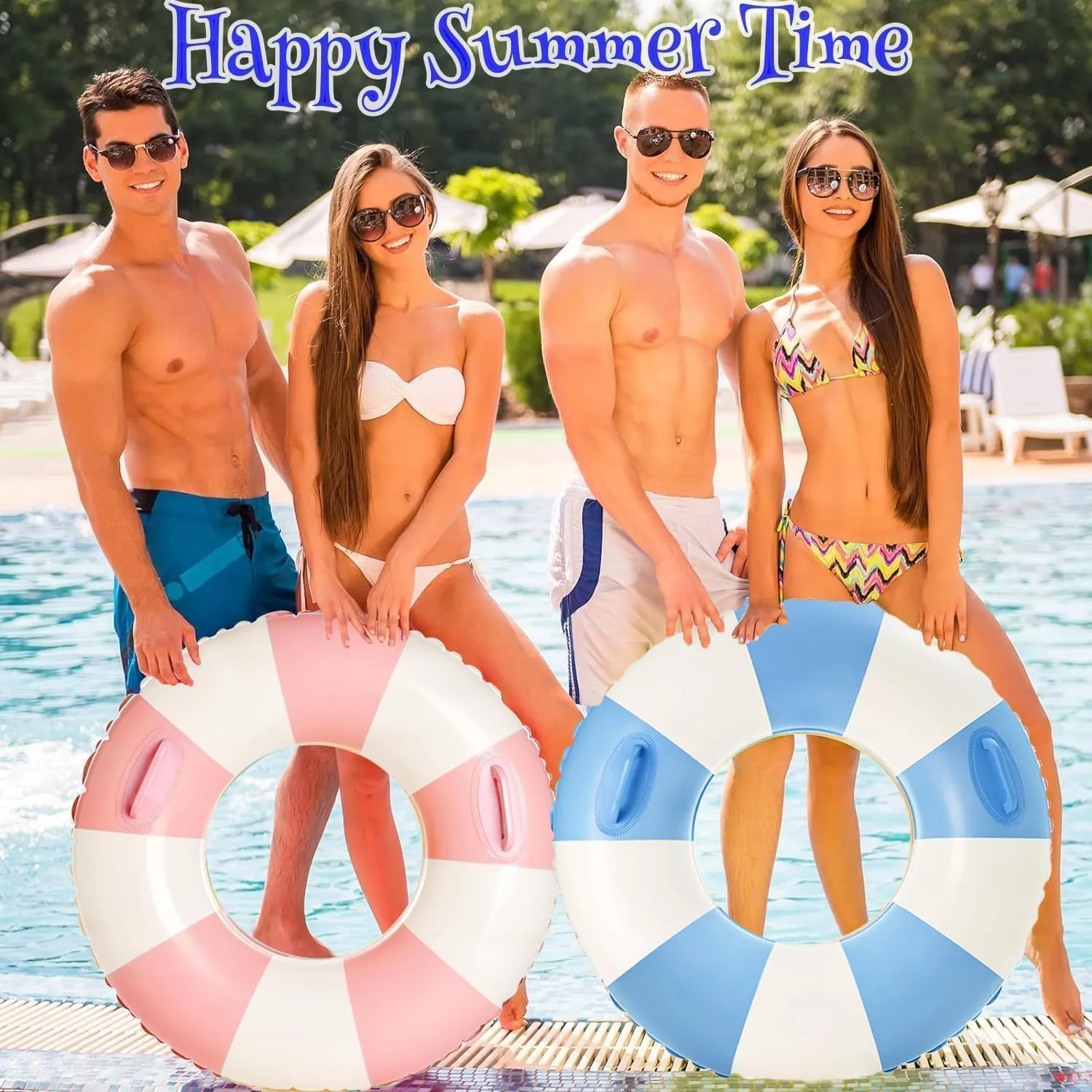 Large Swim Ring with Handles for Adults,43 Inch Classic Striped Pool Inner Tubes,Inflatable Pool Floats,Pool Floaties Adult Size for Summer Pool Party Beach
