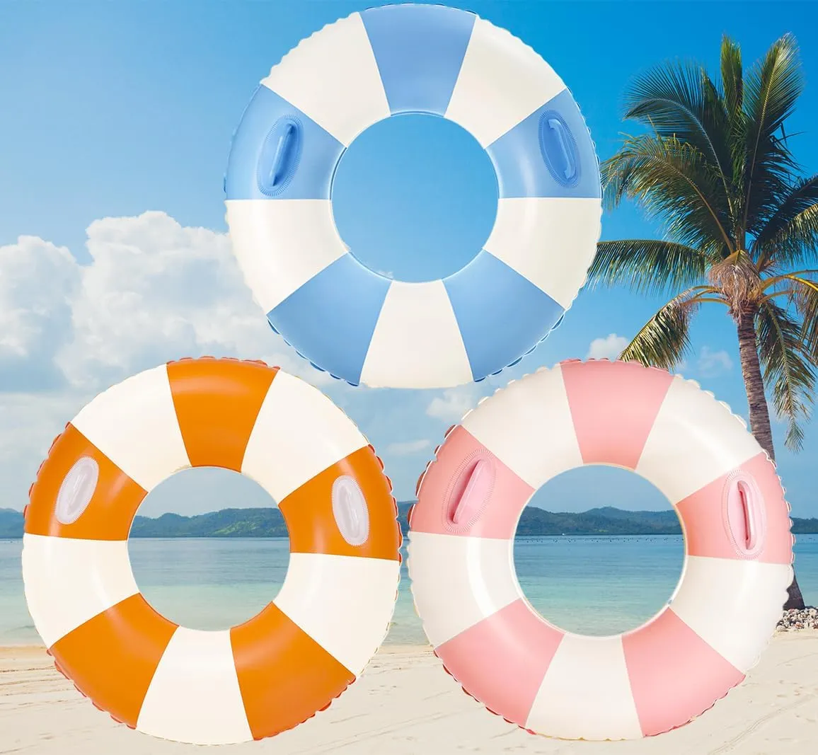 Large Swim Ring with Handles for Adults,43 Inch Classic Striped Pool Inner Tubes,Inflatable Pool Floats,Pool Floaties Adult Size for Summer Pool Party Beach