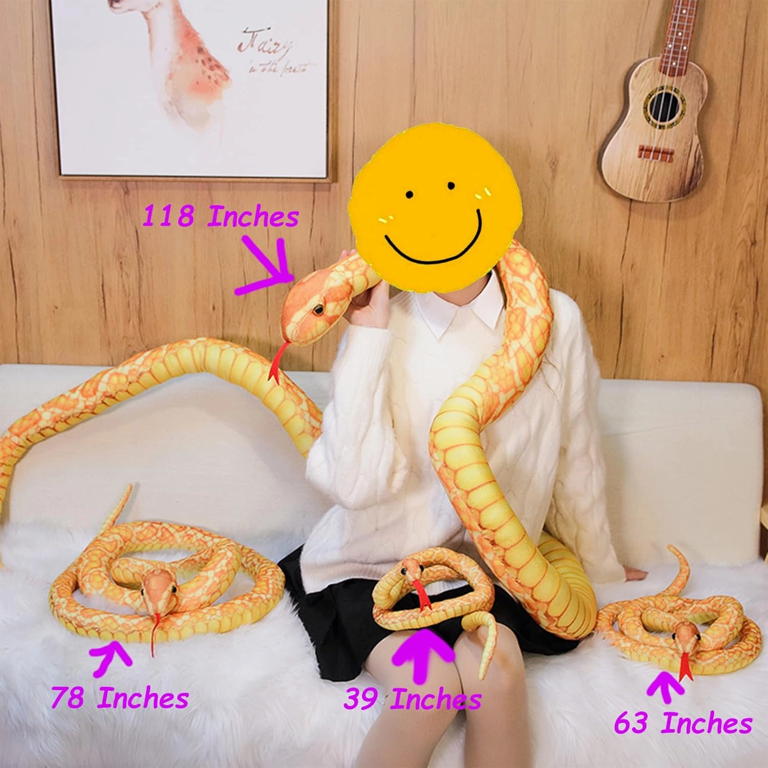Large Snake Stuffed Animal Plush Toy (39 Inches, Yellow)