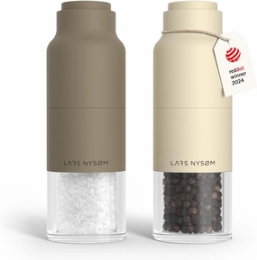 LARS NYSØM Salt and Pepper Grinder Set Stainless Steel with Adjustable Grinder I Bottle Design Spice Mills Set Manual (Brown/Beige)