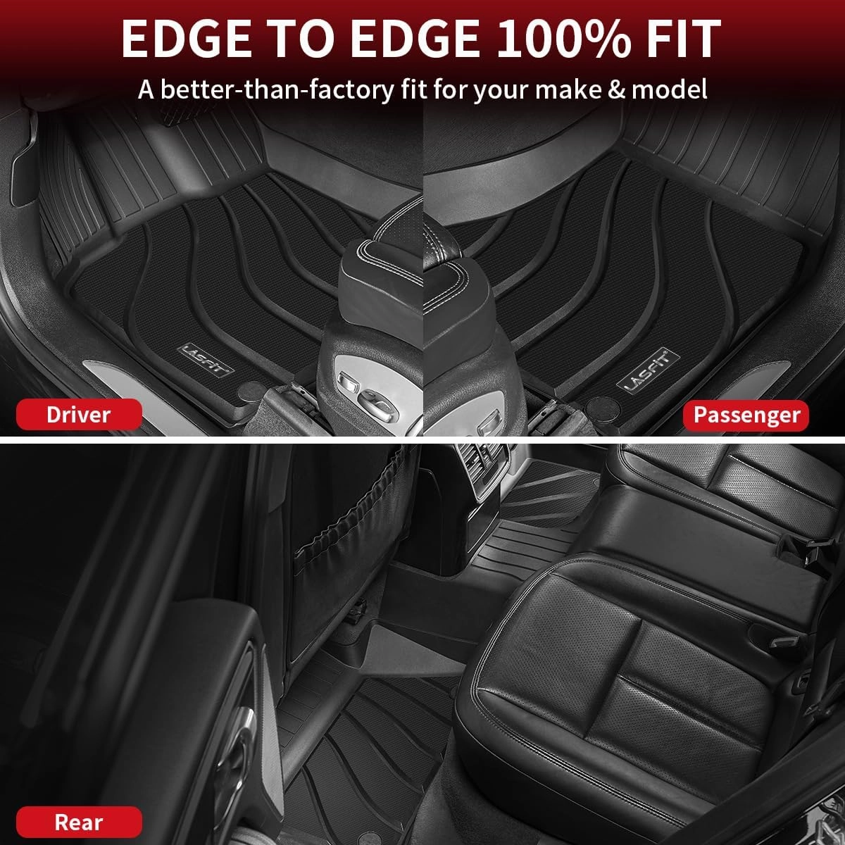 LASFIT Floor Mats for Porsche Macan 2014-2025 All Weather Floor Liner TPE Custom Fit Car Mats for Porsche Macan 1st & 2nd Row Rubber Mats, Black, Easy to Clean