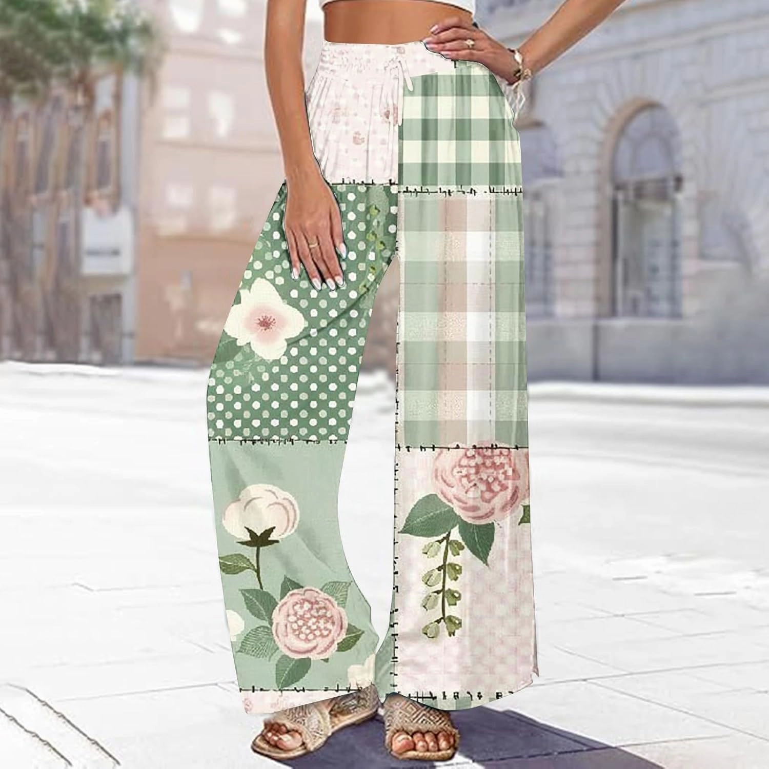 Lastesso Wide Leg Pants Women Casual Flowy Palazzo Pants High Waist Ethnic Style Fashion Falll Clothes Soft Lounge Pants