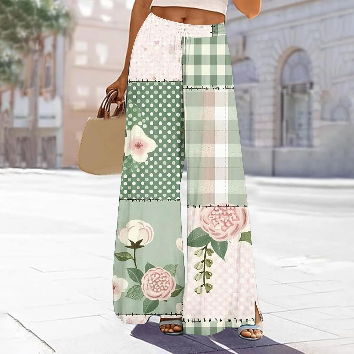 Lastesso Wide Leg Pants Women Casual Flowy Palazzo Pants High Waist Ethnic Style Fashion Falll Clothes Soft Lounge Pants