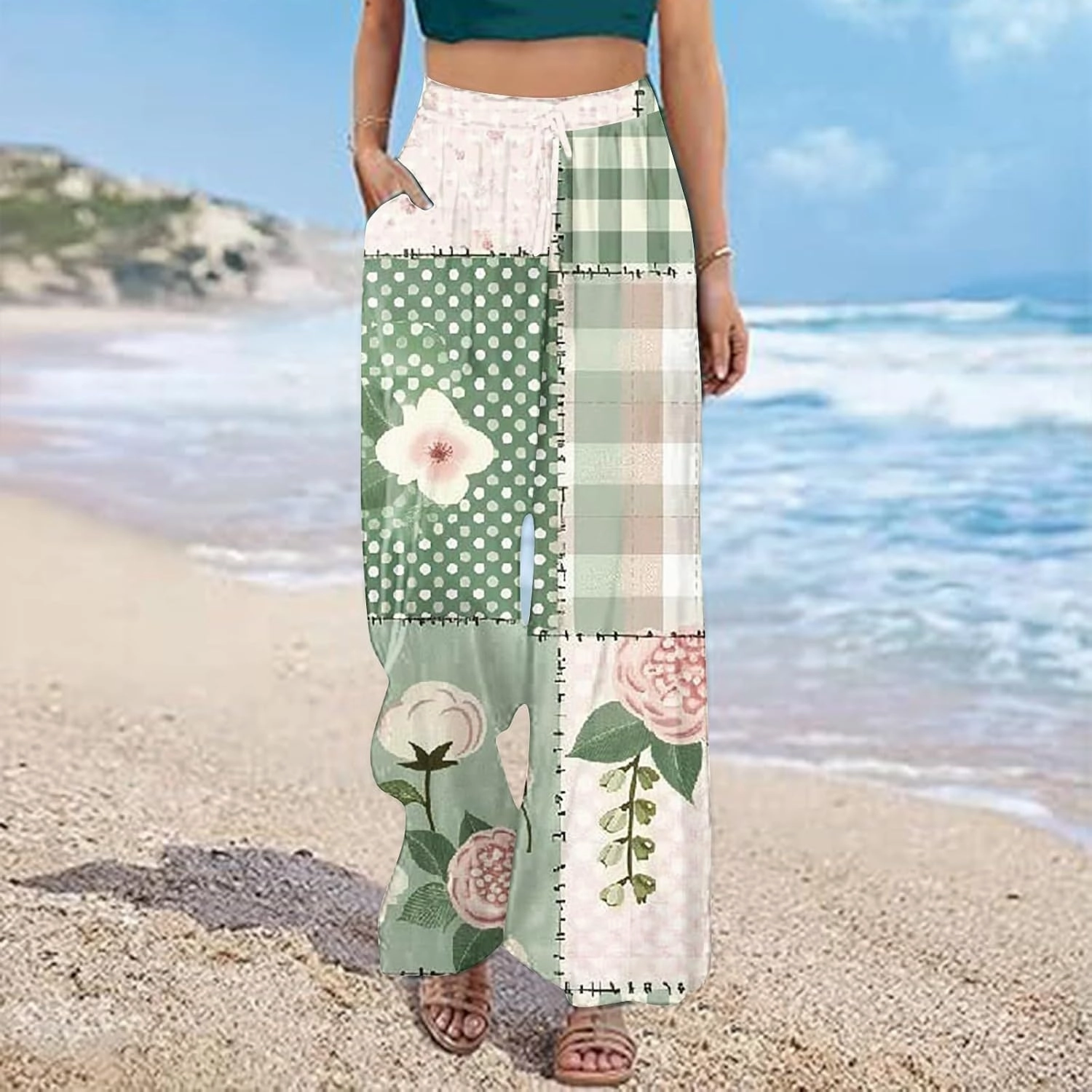 Lastesso Wide Leg Pants Women Casual Flowy Palazzo Pants High Waist Ethnic Style Fashion Falll Clothes Soft Lounge Pants