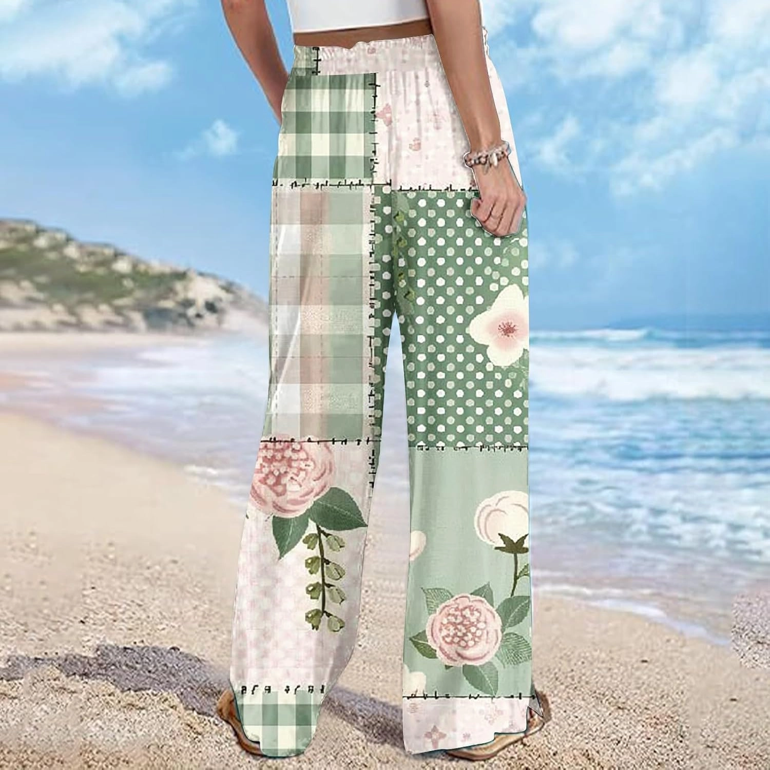 Lastesso Wide Leg Pants Women Casual Flowy Palazzo Pants High Waist Ethnic Style Fashion Falll Clothes Soft Lounge Pants