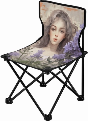 Lavender Girl Portable Outdoor Folding Chair Anti-Slip Padded Oxford Cloth Stool Camping Chair Small for Beach Hiking Fishing Gardening Quad Camp Chair
