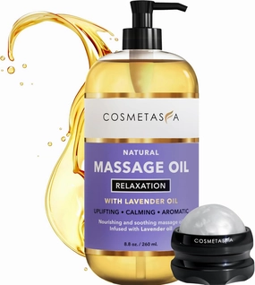 Lavender Relaxation Massage Oil with Massage Roller Ball - No Stain 100% Natural Blend of Spa Quality Oils for Calming, Aromatic, Soothing Massage Therapy