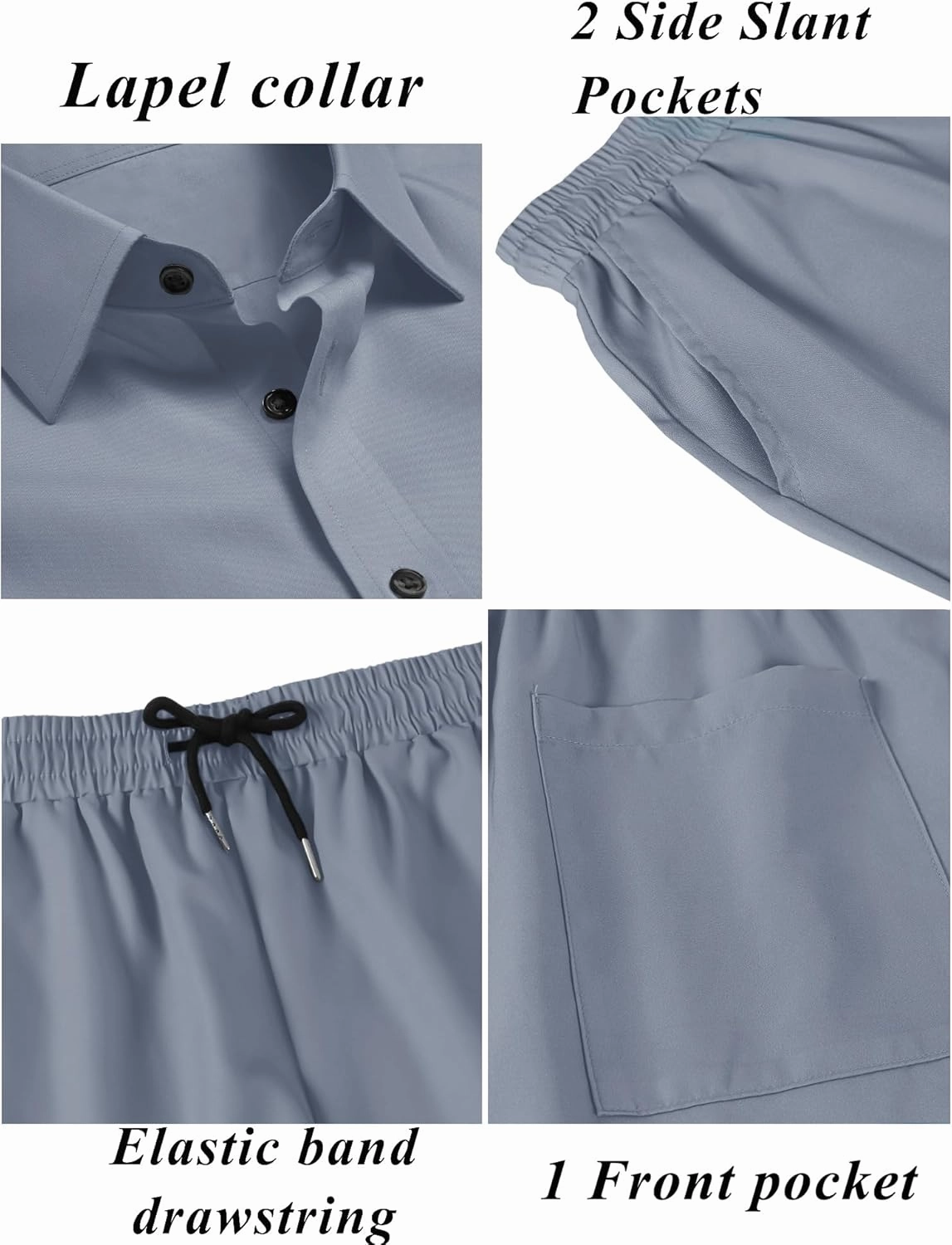 LecGee Men Summer Casual Short Sets Solid Short Sleeve Pocket Button Down Shirt Elastic Shorts 2 Piece Outfits Tracksuit