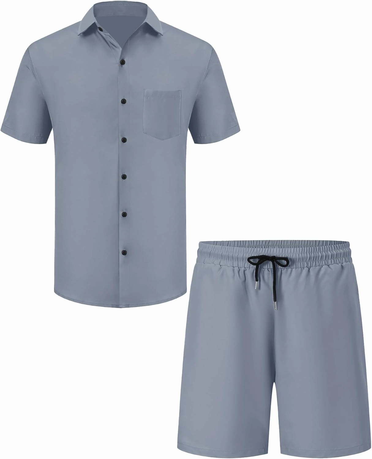 LecGee Men Summer Casual Short Sets Solid Short Sleeve Pocket Button Down Shirt Elastic Shorts 2 Piece Outfits Tracksuit